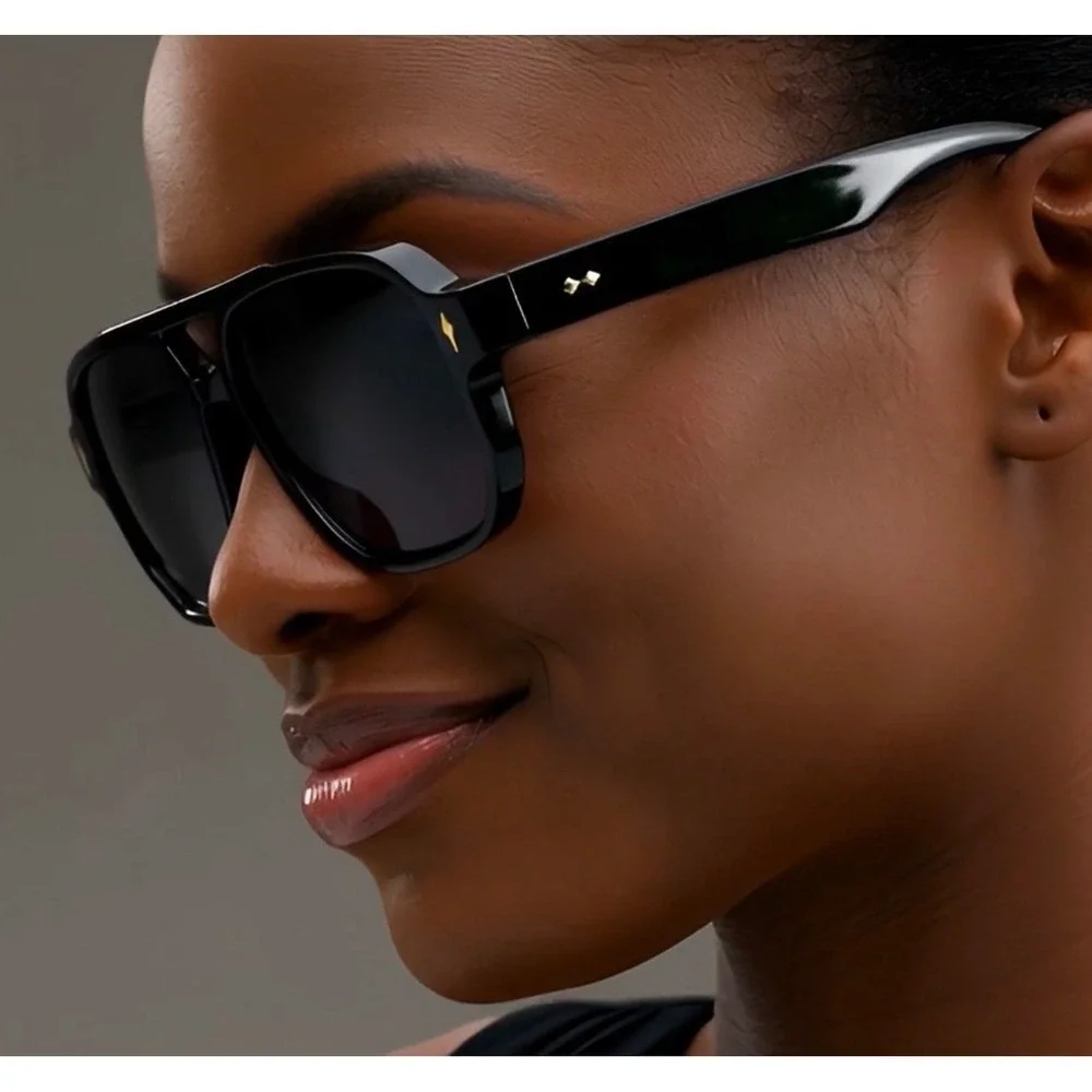 Stylish Oversized Black Aviator Sunglasses‎ Women Grey Lenses Luxury Chic Lentes